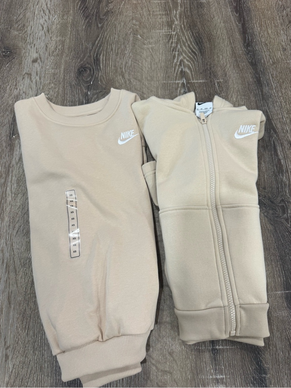 Nike Neutral Tan Crewneck & Zip Hoodie Set